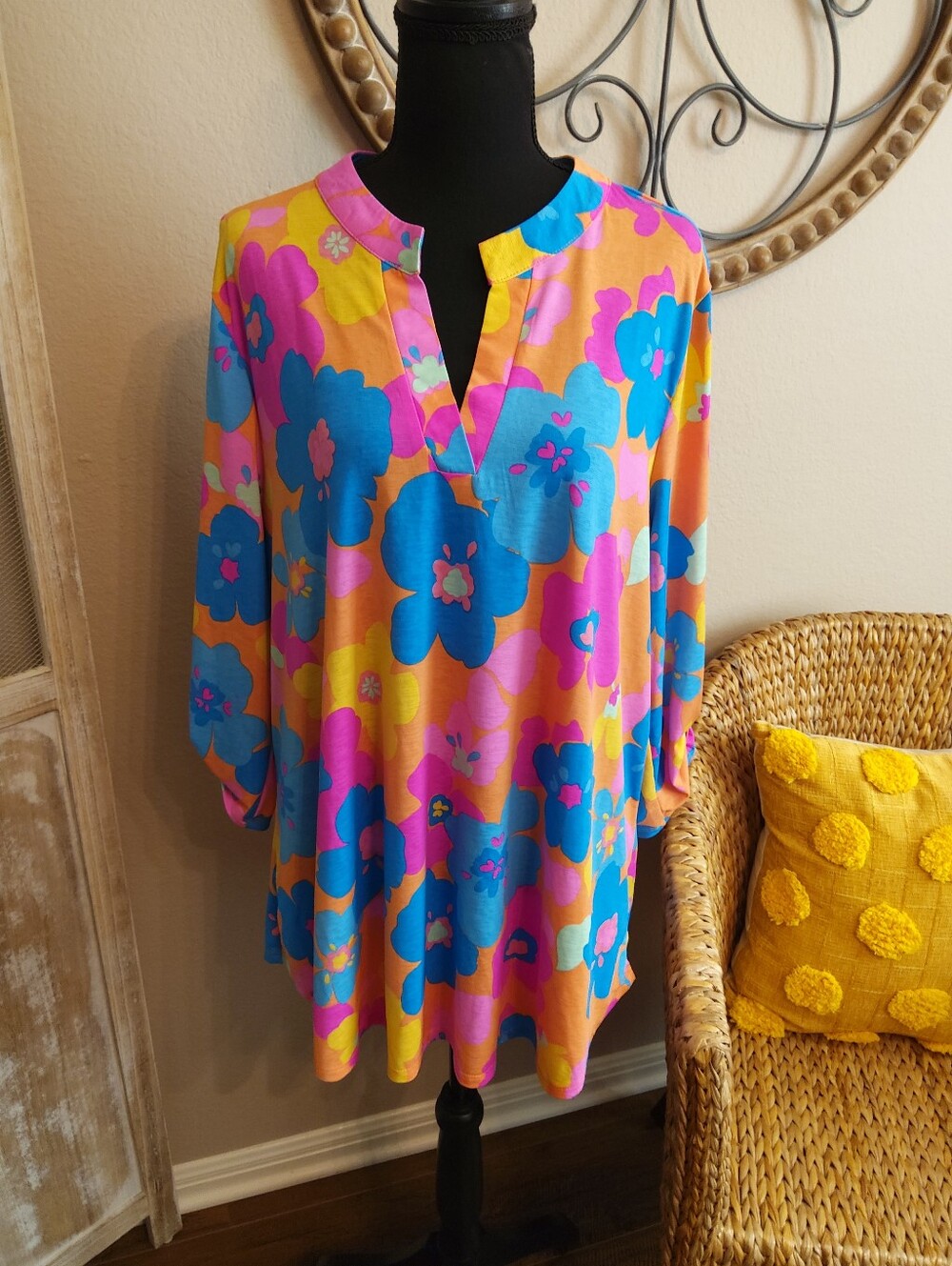 Dear Scarlett Floral Tunic Top - Pink, Blue & Orange